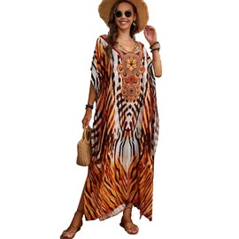 Moss Rose Kaftan Dresses for Women V Neck Summer Swimsuit Kaftan Plus Size Maxi Beach Vacation Clothes