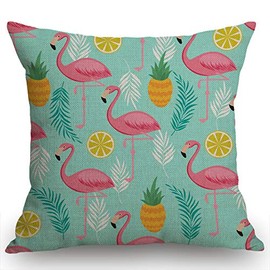 Swono Pink Flamingo Pillow Cover 18x18 Inch Pineapples and Exotic Leaves Theme Farmhouse Decorative Throw Pillow Cover for Sofa Couch Home Decoration
