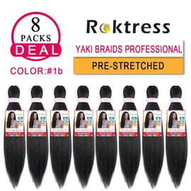 8 Pack Pre Stretched Braiding Hair Extensions Natural Easy Braid Crochet Hair Professional Soft Yaki Texture Synthetic Crochet Braids Hot Water Setting Kanekalon Fiber (16"8Pcs, 1B natural)