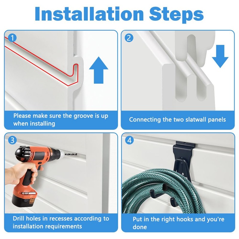 COLCUT Slatwall Panel, Heavy Duty PVC Slatwall Garage Organizer,4x2 feet