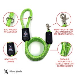 Warren London Climbing Rope Dog Leash | 5ft Length with Options for Reflective | Ergonomic Grip Comfort Control and Durability | Heavy Duty for Small Medium and Large Dogs | Green Reflective