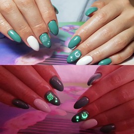 Luminous Nail Art Stickers, 3D Sun Moon Stars Love Heart Nail Self-Adhesive Sticker Designs, Glow In The Dark Nail Transfer Decals Supplies for Women Girls Manicure Decorations, Fluorescent Nail Decal