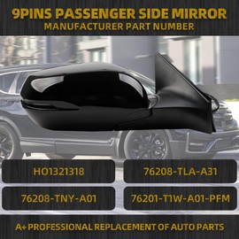 Dasbecan Right Passenger Side Mirror Compatible with Honda CRV 2017-2022 Manual Folding Power Glass Heated with Turn Signal Light Blind Spot Detection BSD Replaces 76201T1WA01ZF 9Pins