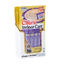 INABA Churu Hairball Control, Functional, Creamy Lickable Purée Cat Treat with Taurine & Vitamin E, 0.5 Ounces Each, 24 Tubes (4 per Pack), Tuna Recipe - Packaging May Vary*