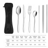 AlepTau Portable Travel Utensils Silver Set Reusable Silverware with Case