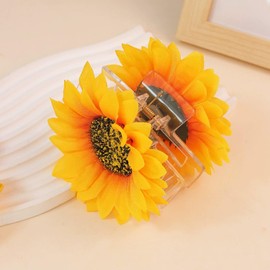 1 Pack Sunflower Hair Clips 3D Sunflower Acrylic Hair Catch Clips Spring Summer Floral Hair Claw Clip Non-Slip Strong Hold Hair Barrettes Cute Hair Decoration Styling Jaw Clip for Women & Girls