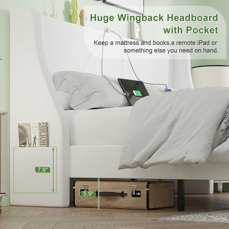 VECELO Queen Bed Frame with Upholstered Wingback Headboard, Heavy-Duty Platform