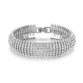 RAUCHBE Sparkly Silver Rhinestone Bracelet for Women Chunky Bangle Bracelets Wedding Jewelry Wide 15 MM