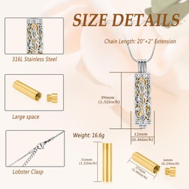 Minicremation Cremation Urn Pendant Necklace with Hollow Cylinder Vial Keepsake Urn Cremation Jewellery Memorial Lockets for Ashes for Women Men, Cubic Zirconia Stainless Steel Stone, Diamond Zircon