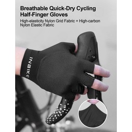 INBIKE Cycling Gloves MTB Gloves Summer Non-Slip Shockproof Half Finger Climbing Gloves SBR Padded Reflective Men Women C221, black, M