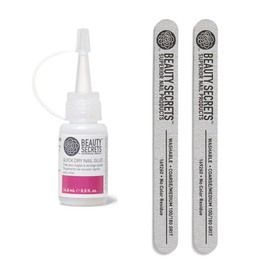 Beauty Secrets Quick Dry Nail Glue .5 Fl Oz Bundled with Zebra Cushion Nail File Medium Coarse 180/100 Grit (2 Pack) by Beauty Secrets