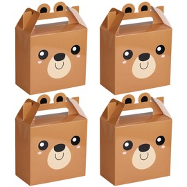 VELATYVIO 12 Pcs Bear treat boxes party favors 5.9 x 3.15 x 5.9 Inch Bear baby shower party goody candy gift boxes with handles Brown bear theme party decoration for Kids Boy Girl Birthday Supplies