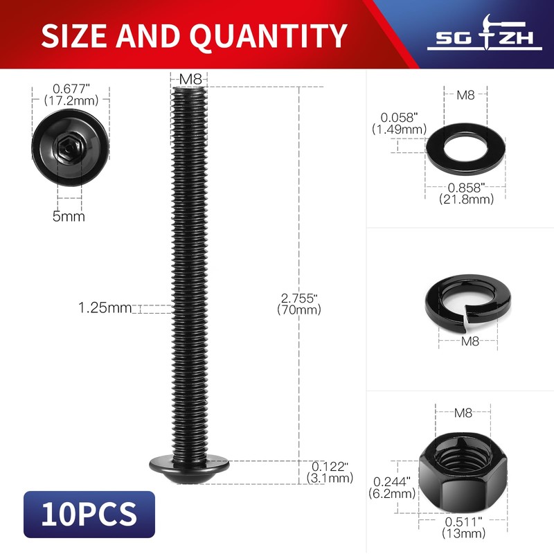 M8 x 70mm Flanged Button Head Socket Cap Screws Bolts,