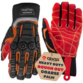 Cestus Deep II Grip, Extrication Gloves, PVC Palm, Kevlar-Stitched, Impact Gloves for Men (Red Palm, Medium)
