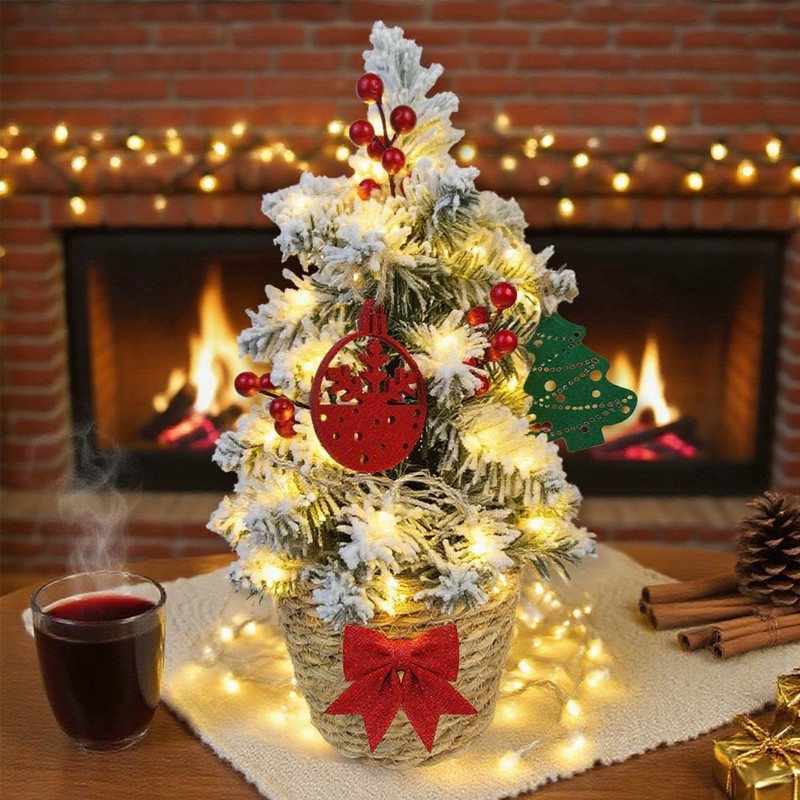 24 Inch 2 FT Pre-lit Snowy Mini Christmas Tree, Brelixo