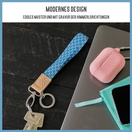 Things of Happiness Short Lanyard with Key Ring and Carabiner | Key Ring Faux Leather | Keychain as a Gift for Men and Women | Lanyard Short for Car, Home, Bicycle Keys, blue, white, s