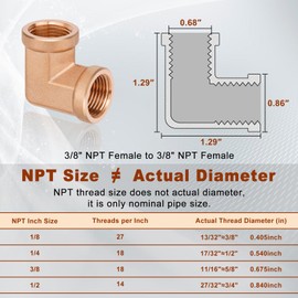 Boeray 2pcs 3/8” Brass Fittings 90 Degree Barstock Street Elbow 3/8" NPT Female Pipe to 3/8" NPT Female Pipe 3/8 NPT Female Elbow Forged Brass Pipe Fittings
