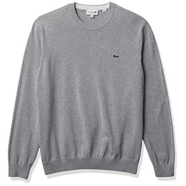 Lacoste Mens Long Sleeve Crewneck Cotton Jersey Sweater, Silver Chine, Small US