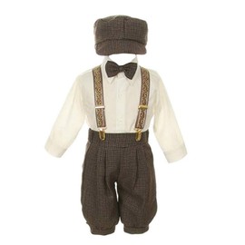 Vintage Dress Suit-Bowtie,Suspenders,Knickers Outfit Set for Baby Boys & Toddler, Dark Taupe/Ivory-18 Months