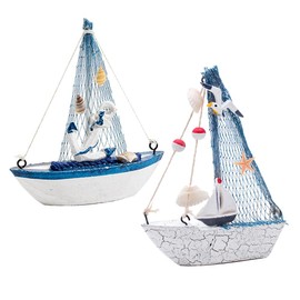 Dtoterul Wooden Maritime Boat Decoration Pack of 2 Nautical Maritime Decorative Sailing Boat Made of Wood Nautical Sailing Boat Decor Anchor Shell Nautical Perfect Sailing Ship Model for Office