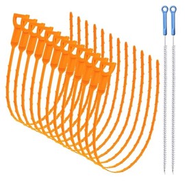 Set of 12 Drain Clog Remover with 2 Sink Cleaning Brush, Effective Drain Snake Unblocker Tool for Bathroom, Shower Drain, and Kitchen - Durable & Versatile Drain Snake Sink Unblocker Tool, 20 in