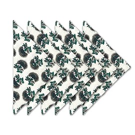 Craftbot Thin Washable Cotton Napkin 18x18 inches - Lightweight Cloth Printed Napkins Set of 6 - Everyday Use or Dinner Party and Events - White and Dull Green Floral Indian Block Print Soft Fabric