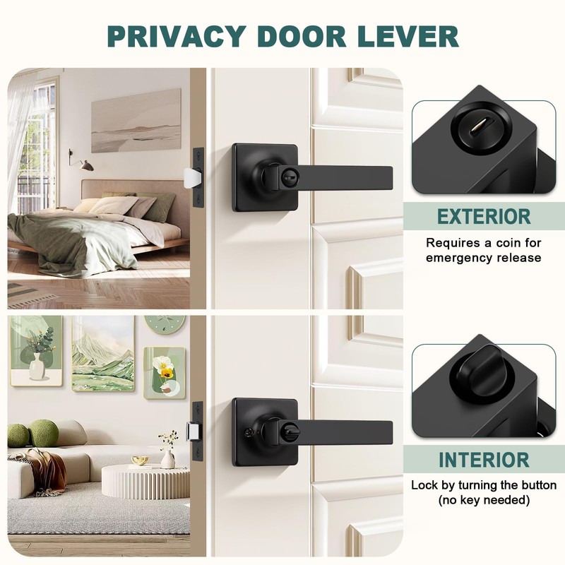 GOBEKOR 6 Pack Matte Black Door Handle Privacy Door Levers