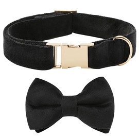 Voarge Velvet Dog Collar with Bow Tie, with Removable Dog Bow Tie, Soft Adjustable Pet Collar for Weddings, Birthdays, Parties etc (Black, XL)