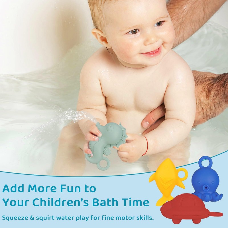 TinyHalo Squirts Baby and Toddler Bath Toys, Mold-Free Silicone Bath
