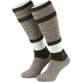 Piarini 2-Piece Men’s Loferl, Calf Warmers, Traditional Costume Socks, Brown, Green, Red, Blue, Beige, Anthracite, Cable Pattern, Size 4-7, 8-9, 10-11, 12-13