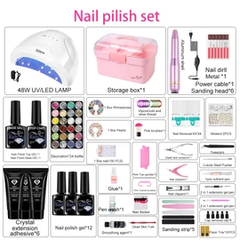 MeiBoes Gel Nail Polish Kit for Women with 6 Colors Extension Poly Nail Gel set, 48W UV Lamp, 12pcs nail polish set with Base Coat and Top coat,Professional Manicure Tool for Home DIY Salon