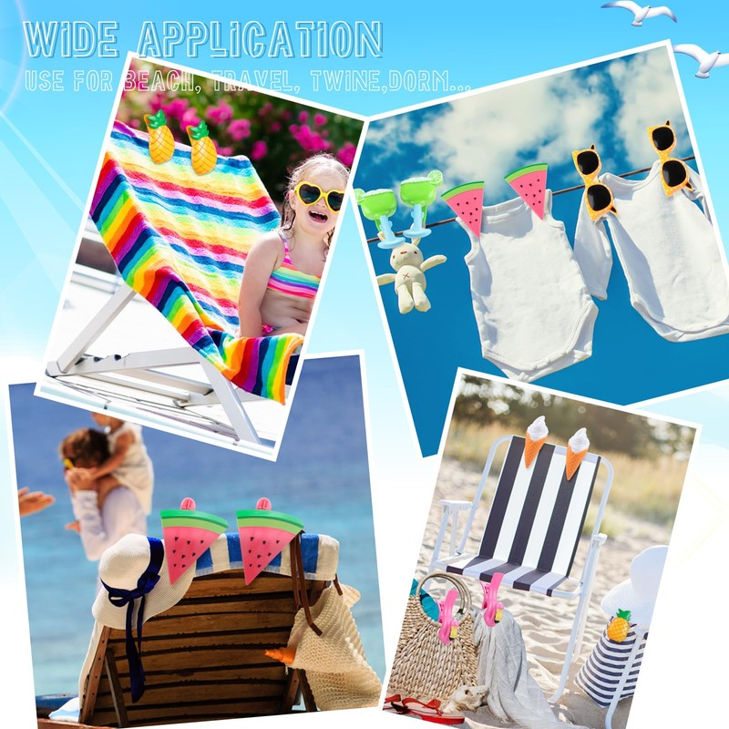 Rtteri 16 Pcs Beach Towel Clips for Beach Chairs Cute