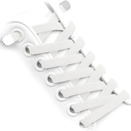 WEGOODZF No Tie Elastic Shoelaces: 8mm Wide 120cm Long White Flat Elasticated Shoe Laces with Metal Buckles for Kids Adults 2 Pairs Replacement Shoelace for Trainers Boots