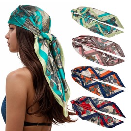 RIIQIICHY 35 Inch Head Scarf for Women Like Silk Scarf Hair Scarf - 4 PCS Square Scarf Bandanas for Women