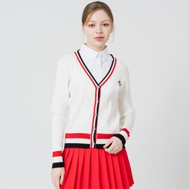Women's golf knit cardigan bee V-neck color combination Women's golf wear / 여성 골프니트 가디건 꿀벌 브이넥 배색 여자 골프웨어