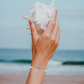 QKABTI Natural Amethyst Feather Cuff Bracelet for Women, Vintage 925 Sterling Silver Adjustable Boho Bangle Gift