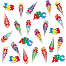 HOWAF Pack of 24 Colourful Confetti Decorations for School Enrolment Table Decoration Confetti ABC 123 School Cone Motifs for First Day of School Decoration for Boys and Girls School Child 2024