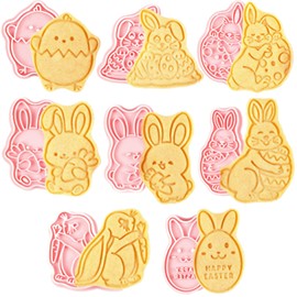 PTaizjjz Easter Cookie Cutters Set, 8 Pieces, Easter Cookie Cutters, Bunny Cookie Cutters, Plastic Cookie Cutters for Easter, DIY, Baking, Party Supplies, Decorations
