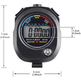 Sport Stopwatch Timer, Professional Digital Stopwatch with Calendar Alarm Compass Multifunctional Handheld Stopwatch Timer for Swimming Running Soccer Coaches Referee Equipment (3 Pack)