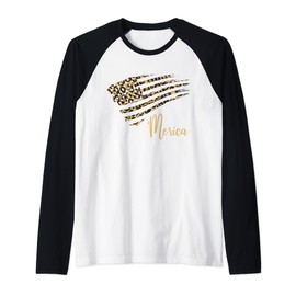 Vintage American Flag Leopard Print Merica Fourth of July Raglan Baseball Tee