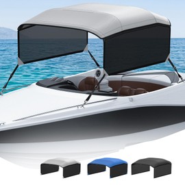 KAKIT 4 Bow Bimini Top Replacement Canvas Only, No Frame 900D Oxford Boat Top with 2 Detachable Mesh Sidewalls, 2 Straps & Storage Boot