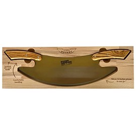Roger Orfevre Pizza Cutter Stainless Steel Rocker Ulu Knife, Razor Sharp Slicer Cutter Mincing Mezzaluna Vegetable Chopper With Olivewood Handles, Made In France
