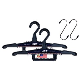 HICE Heavy Duty Standard Hanger | Set of 2 | 150 lb Load Capacity | Durable High Impact Resin | for Heavy Hunting Gear, Wetsuits, Coats, Dress Shirts, Motorcycle Jackets, Bulky Clothing (Black)