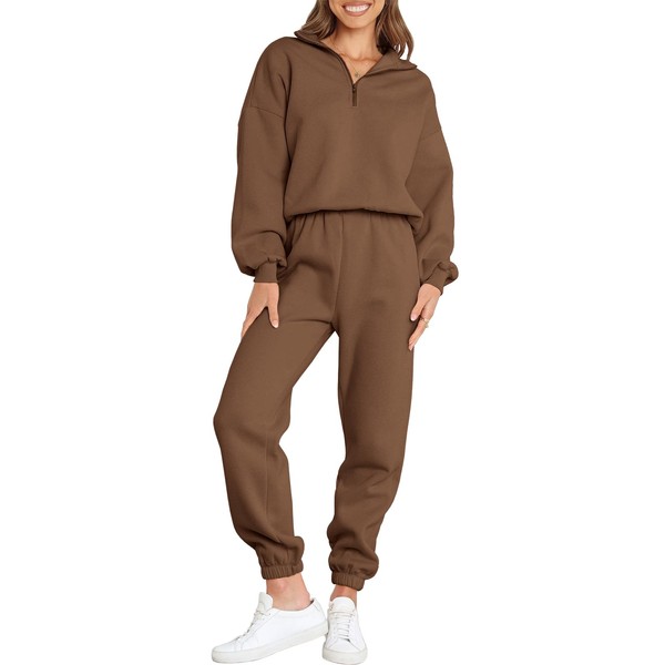 ANRABESS Women's Oversized Long Sleeve Lounge Sets Casual Top and Pants 2 Piece Outfits Sweatsuit with Pockets Ci776-qianka-M
