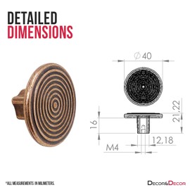 Decoranddecor Mira Spiral Round Cupboard Knob Handle - 40mm Diameter Zinc Alloy (Antique Copper, 12 Pack)