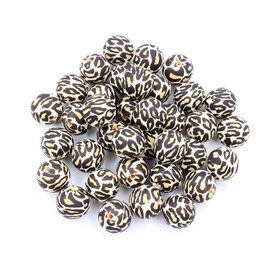 36pcs Leopard Silicone Beads Craft 12mm 15mm 19mm Round Loose Spacer Beads Bulk for DIY Keychain Bracelet Making