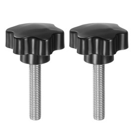 QUARKZMAN Pack of 2 Knurled Screws with Star Handle M10 x 50 mm x 46 mm Star Grip Screw Plastic Knob Stainless Steel 304 Threaded Bolts Clamping Screw Star Grip Nut Clamping Knob for Machine
