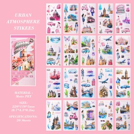 Dizdkizd Pre-Cut Aesthetic Journaling Stickers, PET Romantic Watercolor Sticker, Ephemera Book for Travel Journals, Scrapbook, Planner, Card Making - Pink