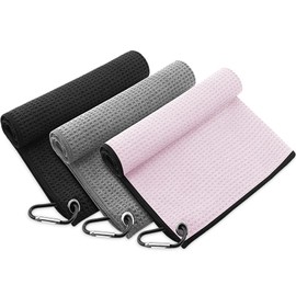 Golf Towel, Microfibre Golf Towel, Pack of 3 Golf Towel, Microfibre, Golf Towel Men, Golf Towels, Golf Towel with Clip, Microfibre Golf Towels with Waffle Pattern