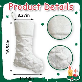 Anshome Large Christmas Stockings, White Plush Velvet Faux Fur Xmas Stocking Decoration Vintage Winter Hanging Stockings Ornaments for Family Holiday Season Decor
